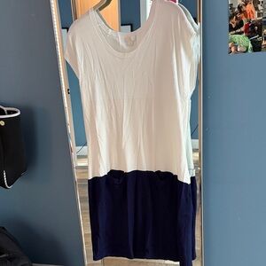 C Women's Short Sleeve Color Block Top - White and Navy